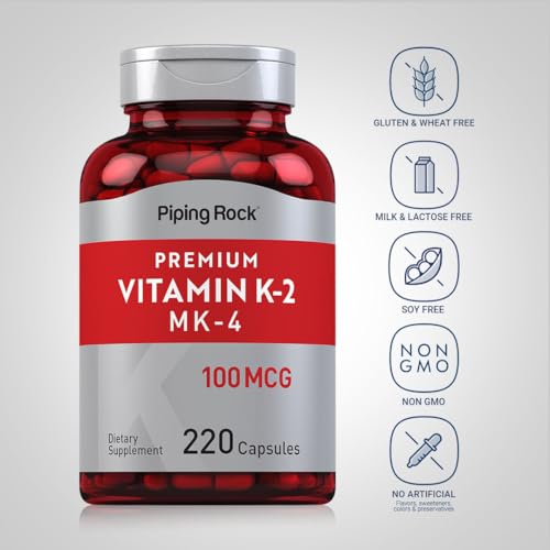 Piping Rock Vitamin K2 MK4 Supplement | 100mcg | 220 Capsules | Non GMO & Gluten Free