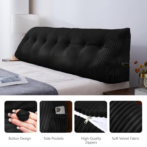 Large Headboard Pillow Headboard Wedge Pillow Bed Rest Reading Pillow Bolster Triangular Pillow for Sitting in Bed-Backrest Positioning Support Long Pillow for Daybed (Queen: 59x8x20 Inches,Blue)