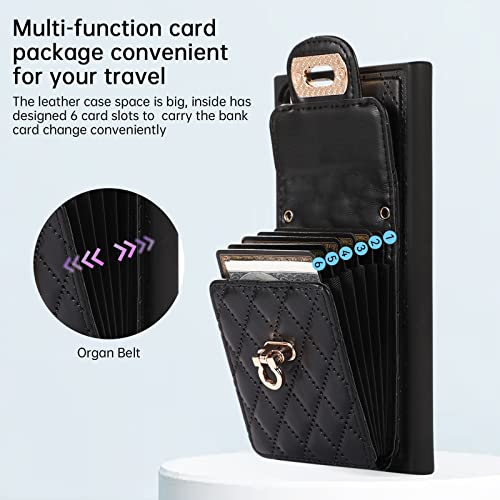 Asuwish Phone Case for Samsung Galaxy S23 Ultra 5G Wallet Cover with Credit Card Holder Shoulder Crossbody Strap Long Lanyard Leather Cell Accessories S23Ultra 23S S 23 23Ultra 6.8 inch Women Black