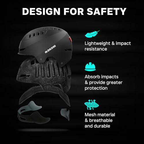 DKONI Bike Helmet with LED Lights Bicycle Helmets Commuter Cycling Helmet USB Rechargeable Front & Back LED Light Helmet for Adult Men Women(Small, Black)