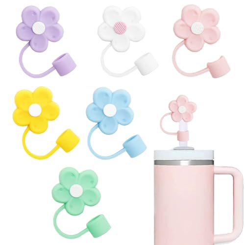 GAISHION Cute Flowers Straw Covers Cap Toppers Tips Compatible with Stanley 40/30 oz Tumbler Cups,Reusable Cute Silicone Straw Lids Protectors for 0.4 in/10mm Stanley Cups Straws Accessories(6 pcs)