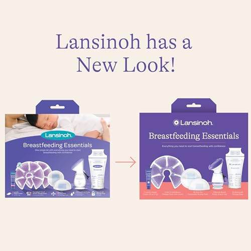 Lansinoh Breastfeeding Essentials Kit for Nursing Moms: Nipple Cream, Nursing Pads, Breast Milk Storage Bags, Hot & Cold Breast Therapy Packs, Silicone Breast Pump, 77 Pieces