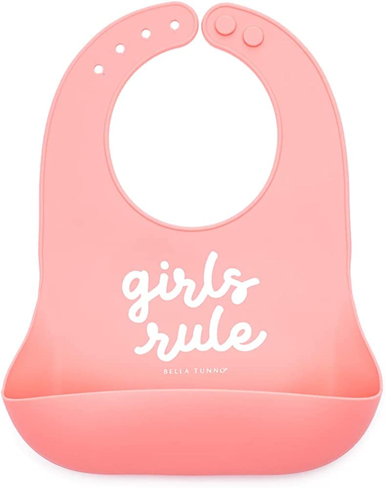 BELLA TUNNO Girl’s Wonder Bib – Silicone Baby Bib for Girls with Adjustable Neck, Non-toxic & BPA Free Soft Silicone Bib, Durable, Waterproof, Easy to Clean, Girls Rule