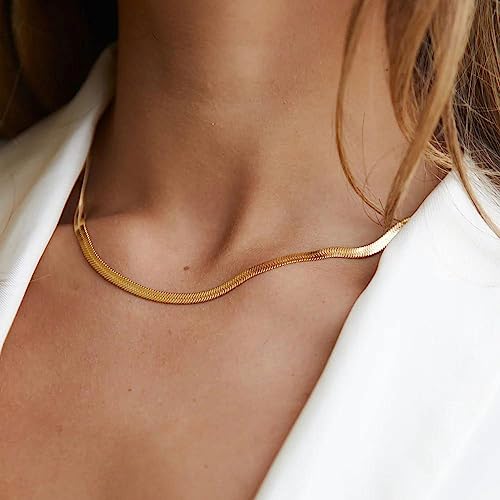 Honsny 3 PCS Gold Layered Necklace Set for Women Gold Filled Dainty Paperclip Snake Choker Figaro Chain Layering Necklaces Jewelry Gifts Square Pendant Letter A-Z