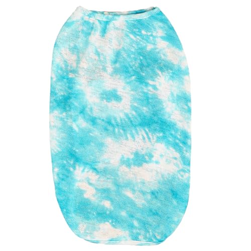 Dog Blue Tie-dye Sleeveless T-shirt Spring and Summer thin Cotton Puppy Dog Clothes Cute Tie-dye Printed Vest（Small Blue）