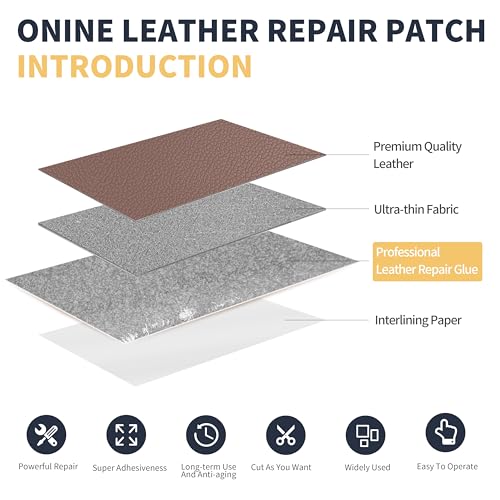 ONine Leather Repair Patch，Leather Repair Tape, 12 x 48 inches Leather Repair Patch for Furniture,Vinyl Repair Kit，Leather Couch Patch，for Sofas, Furniture, Car Seats, Office Chairs(Grey-Litchi Grain)
