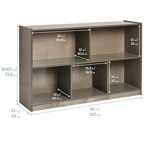 ECR4Kids 5-Compartment Mobile Storage Cabinet, 30in, Classroom Furniture, Grey Wash