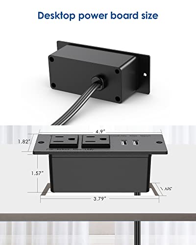 Jgstkcity Conference Recessed Power Strip Socket 9.8Ft Cord,Furniture Flush Mount Charging Station,Desktop Power Grommet Power Strip with 2 Outlets,2 USB Ports,Desk Outlet for Side Table or End Table