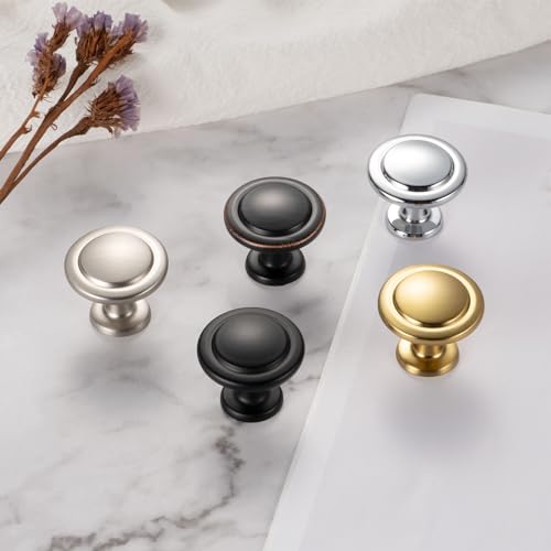 ASKANO Pack of 10, Oil Rubbed Bronze, Round Kitchen Cabinet Knob ZK2209 | Classic Pull Handle, Solid Hardware for Drawer, Dresser, Bathroom, Vanity, Furniture Door, Cupboard, Diameter: 1-1/4 Inch