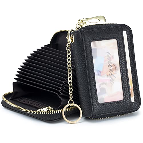 imeetu RFID Credit Card Holder, Small Leather Zipper Card Case Wallet with Keychain and ID Window for Women (Pro,Taupe Grey)