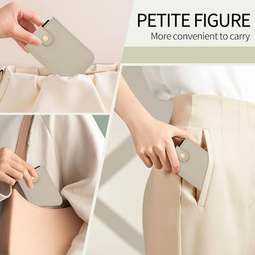 Unaone Slim Minimalist Wallet - Pull-Out Card Organizer, Soft Leather Card Case Rfid Blocking Wallet Credit Card Holder, Front Pocket Wallet for Women Men (Beige)