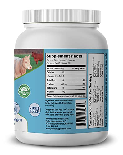 Perfect Supplements – Unflavored Hydrolyzed Collagen Powder for Men and Women - Collagen Peptides - Mix in Hot Cold Liquids, Grass Fed, Easy Absorption, 660 Grams