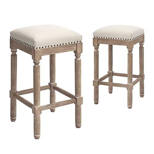 CangLong Upholstered Counter Height Stools French Country Barstool for Kitchen,Dressing Table&Bar,Taupe 2 Pack