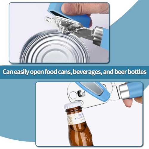 Can Opener Manual & Jar Opener set，Manual Can Opener with Magnet ，Heavy Duty can opener manual smooth edge.(2, Blue+Grey blue)