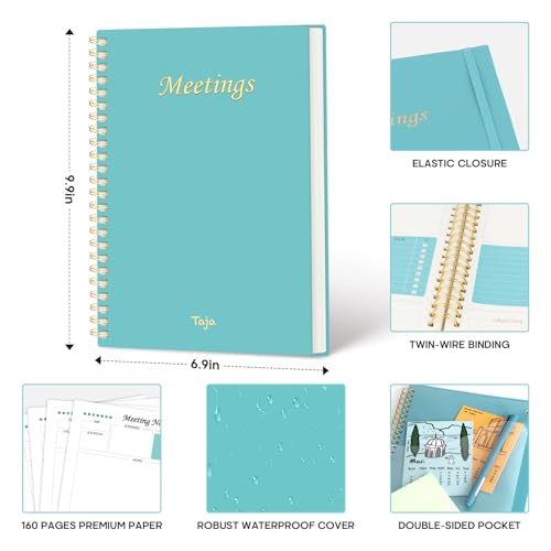 Meeting Notebook For Work Organization - Work Planner Notebook With Action Items, Agenda Planner For Note Taking, 160Pages (6.9" X 9.9") Project Planner For Men & Women - Blue