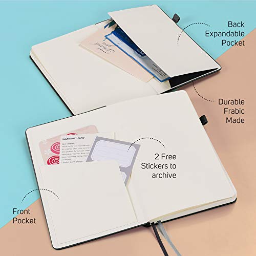 MALEDEN 7 Pack Lined Journal Notebook, Hardcover PU Leather Notebook for Men Women, 100 GSM Thick Numbered Pages with Index Content, Inner Pockets, Bookmarks, A5 Ruled Writing Journal Bulk (Black)