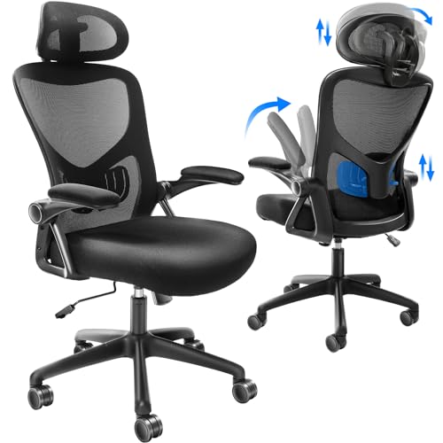 VEVOR Ergonomic Office Chair with Adjustable Lumbar Support, Desk Chair with Adjustable Headrest, PU Armrests Computer Chair for All Day Comfortable Sitting