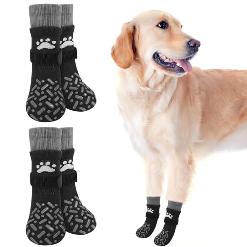 SCENEREAL Dog Socks to Prevent Licking Paws for Hot Pavement, Anti Slip Long Dog Grip Socks for Hardwood Floors, Dog Shoes Booties&Paw Protector for Small Medium Large Senior Dog, Pet Socks for Wounds