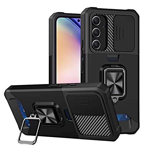 Mavis's Diary Galaxy A54 5G Kickstand Case, Heavy Duty Shell with Slide Camera Cover, Ring Holder Stand, Shockproof Bumper Rugged Protective Case for Samsung Galaxy A54 5G 6.4" (Dark Green)