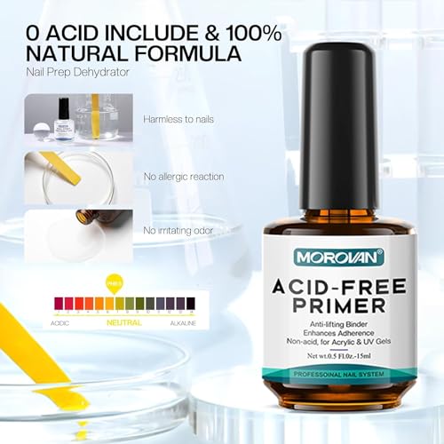 Morovan Professional Natural Nail Prep Dehydrate and Acid-Free Primer, Dehydrator for Acrylic and Gel Nail Polish, Non Acid Primer for UV Gels Fast Dry Superior Bonding Agent Gift Box Set