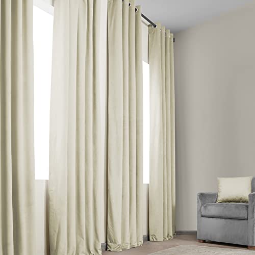 HPD Half Price Drapes Grommet Plush Velvet Curtains 84 Inches Long Room Darkening Curtains for Bedroom & Living Room (1 Panel), 50W x 84L, Au Lait Creme