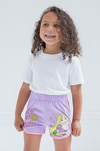 Disney Princess Tiana Rapunzel Moana Little Girls French Terry 3 Pack Shorts Green/Pink/Purple 6-6X