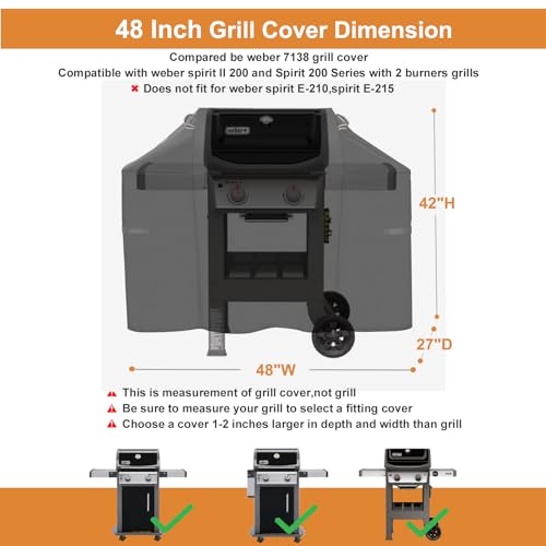 Ultima Durable Grill Cover for Weber Spirit and Spirit II 200 Series Outdoor Grill,48 Inch Heavy Duty Waterproof Rip-Proof BBQ Cover,Fade Resistant 7138 Grill Cover for Weber with Straps and Air Vent
