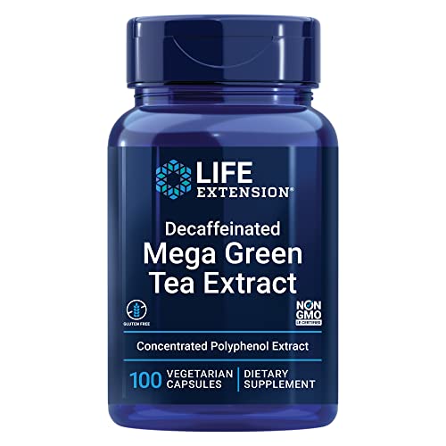 Life Extension Decaffeinated Mega Green Tea Extract – Polyphenol-Rich, Cell Health, Heart Health, Brain Health, Antioxidant Protection – Non-GMO, Gluten-Free, Vegetarian – 100 Capsules