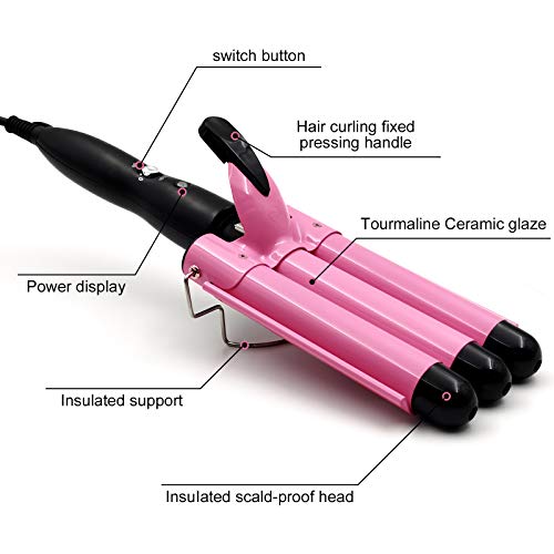 Newlemo 3 Barrel Curling Iron 25mm, 1-Inch Crimper Hair Iron Temperature Adjustable, Hair Crimper Ceramic Tourmaline Fast Heating Curling Wand with Heat Resistant Glove(Pink)