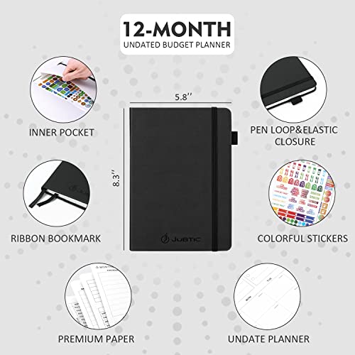 JUBTIC Budget Planner 2024, Budget Book and Monthly Bill Organizer, Finance Planner with Expense Tracker Notebook,Undated,12 Month, A5 Size, Balck