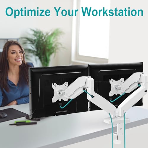 MOUNT PRO Dual Monitor Mount Fits 13 to 32 Inch Computer Screen, Height Adjustable Monitor Stand for 2 Monitors, Gas Spring Monitor Arm Holds up to 17. 6lbs Each, Monitor Desk VESA Mount, White