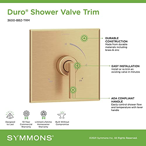 Symmons 3600-BBZ-TRM Duro Shower Valve Trim in Brushed Bronze (Valve Not Included)