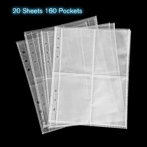 LingLingo Clear Double-Sided Refill Inner Pages for Transparent Jewelry Storage Book 6 Ring Binder, 20 Sheets 160 Pockets