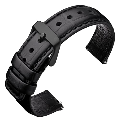 ANNEFIT Quick Release Leather Watch Bands 22mm, Alligator Grain Calfskin Replacement Strap, Stainless Steel Gold Buckle (Dark Brown)