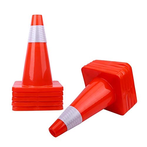 [ 12 Pack ] 18" Traffic Cones PVC Safety Road Parking Cones Weighted Hazard Cones Construction Cones for Traffic Fluorescent Orange w/4" Reflective Strips Collar