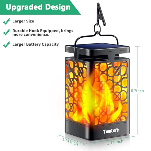 TomCare Solar Lights Outdoor Upgraded Solar Lantern Flickering Flame Outdoor Waterproof Hanging Lanterns Decorative Solar Powered Outdoor Lighting LED Christmas Lights for Patio Deck Yard, 2 Pack