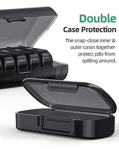 PULIV Pill Organizer with Large Capacity, Dual Protection Pill Box 7 Day, Arthritis Friendly Pill Case Easy to Open, Weekly Medicine Organizer for Vitamins, Medications, Fish Oils, Supplements (Black)