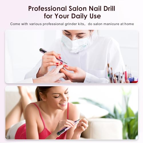 COSLUS Cordless Nail Drill Electric File: Professional for Acrylic Gel Dip Powder Nails Portable Nail Drill Machine Kit for Manicure Pedicure Nail Set with Everything Rechargeable Lightweight Purple