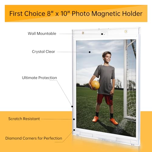 2-Pack 8 x 10 Inch-Acrylic-Magnetic-Picture-Frames - Crystal Clear Magnetic Photo Frames, One Touch Photo Magnetic Holders, UV Protection Protectors, Premium Wall Mountable Photo Protective Holders