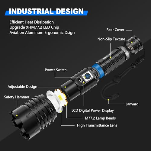 Goreit Flashlights LED High Lumens Rechargeable, 980,000 Lumens XHM77.2 Super Bright Flash Light USB, Handheld Flashlight High Powered,Powerful Flashlight Waterproof for Emergency Camping