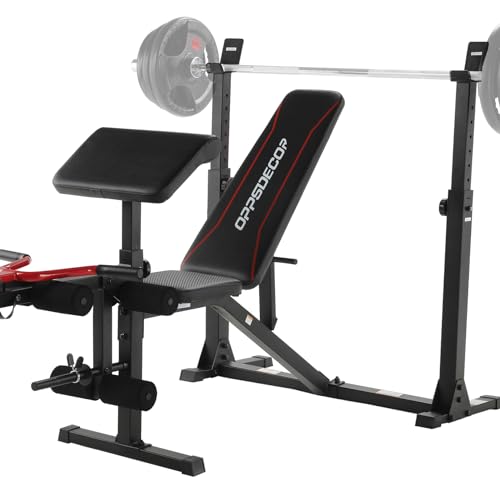 OPPSDECOR 900LBS Weight Bench Set with Squat Rack Preacher Curl Weight Bench with Leg Extension Bench Press Set Workout Bench for Home Gym Full Body Workout