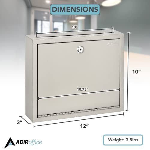 Adir Metal Suggestion Box with Lock and Slot, Wall Mount Deposit Box for Payments and Checks, Office Mail Box for Employees, Mailbox for House, Safe Drop Box with Keys - 3x10x12 Inch Beige