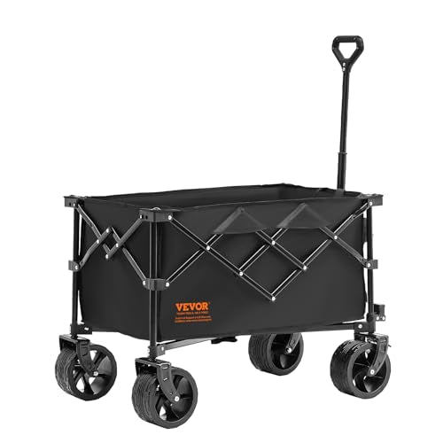 VEVOR 350LBS Collapsible Folding Outdoor Utility Wagon, 150L Heavy Duty Foldable Wagon Cart for Grocery Camping, Portable Utility Beach Wagon with Big Wheels for Garden Sports