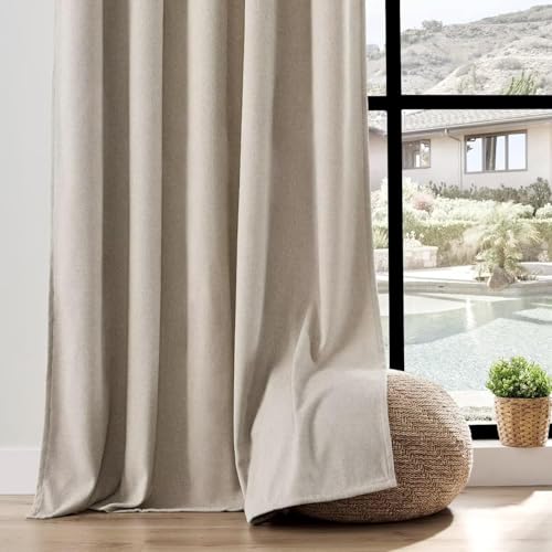 Joydeco Linen Curtains for Living Room,Light Filtering Rod Pocket Back Tab Semi Sheer Drapes Window Long Curtains 84 inches Long Sheer Bliss