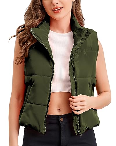 Memorose Puffer Vest for Women Winter Outwear Jacket Cropped Sleeveless Lightweight Fashion Fall Coat with Pockets White S