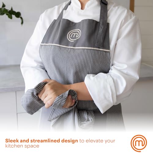 MasterChef Chef Apron for Men & Women, Cooking Apron for the Kitchen & BBQ Grilling, Premium Quality Cotton with Official Show Logo, Perfect Chef Gift, One Size Fits All, Earth Collection, Grey