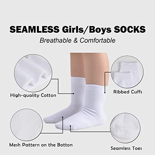 Marchare Girls Crew Socks Seamless Kids Socks Cotton School Socks Black 6 Pack