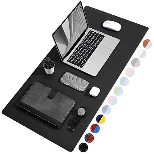 TOWWI Dual Sided Desk Pad, Large Desk Mat, Waterproof Desk Blotter Protector Mouse Pad, Leather Desk Pad Large for Keyboard and Mouse (36" x 17", Purple/Purple)