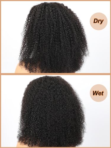 Domiso Glueless10x7 M-Cap Max Part HD Lace Pre Cut Afro Kinky Curly Wig Human Hair Knots Bleached Glueless Wigs Human Hair Pre Plucked Pre Cut Lace Wig Glueless Wigs Big Fluffy Curl 16 Inch