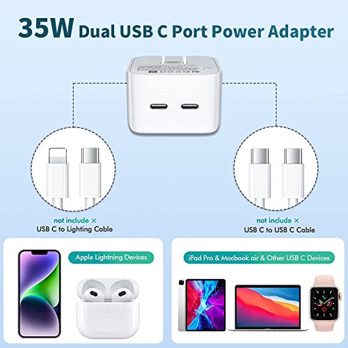 USB C Charger Block, 35W iPhone Fast Charger Dual USB C Port Compact Power Adapter for iPhone 14 Pro/14 Pro Max,13 Pro, iPad, PPS Samsung Galaxy（2 Pack）